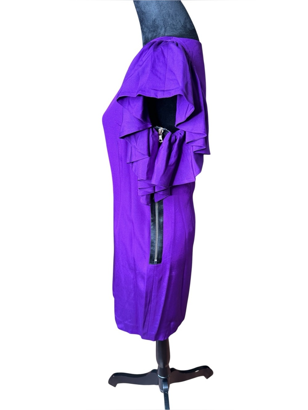 Abaete Purple Sheath Mini Dress with Ruffled Flutter Sleeves - Picture 5 of 8